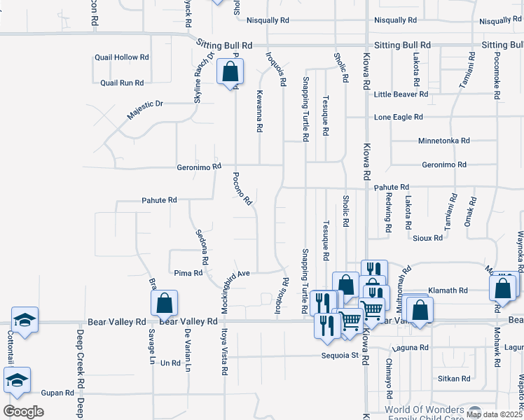 map of restaurants, bars, coffee shops, grocery stores, and more near 12409 Pocono Road in Apple Valley