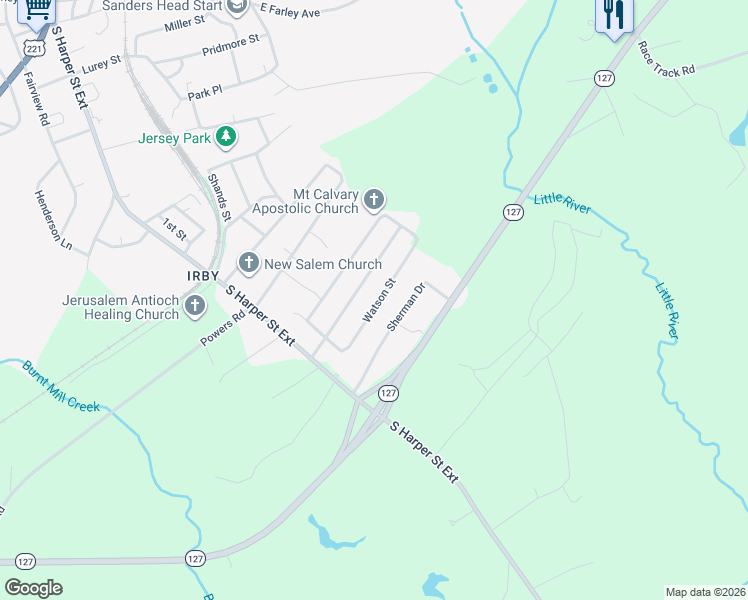 map of restaurants, bars, coffee shops, grocery stores, and more near 269 Watson Street in Laurens