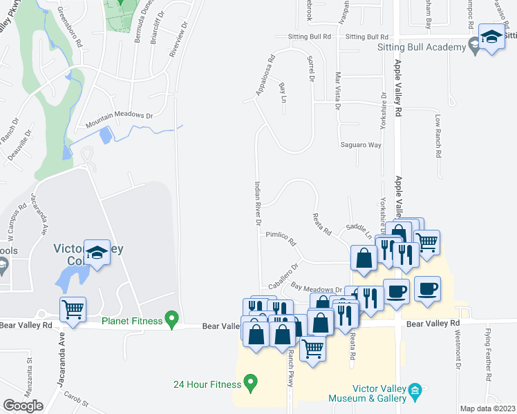 map of restaurants, bars, coffee shops, grocery stores, and more near 12431 Indian River Drive in Apple Valley