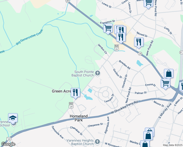 map of restaurants, bars, coffee shops, grocery stores, and more near 444 Sedona Drive in Anderson