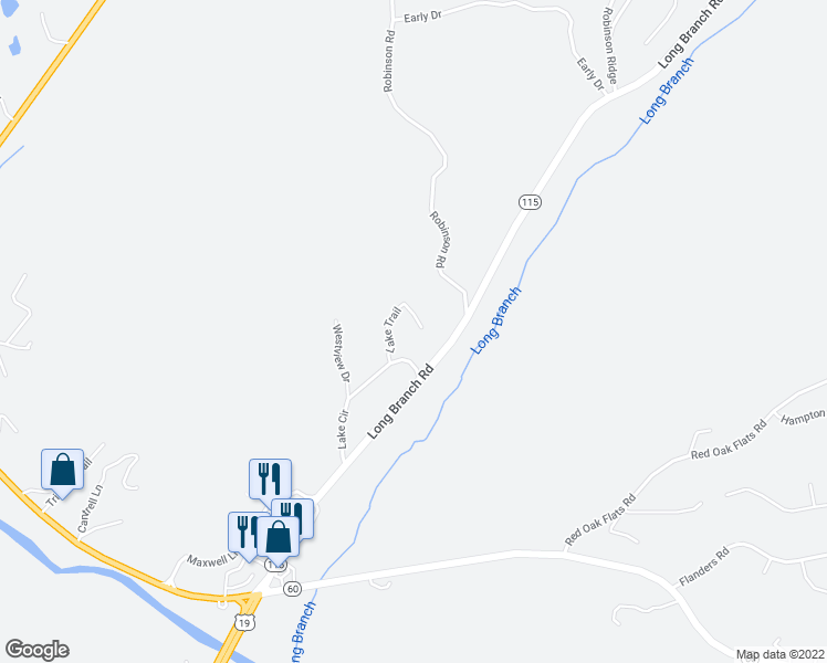 map of restaurants, bars, coffee shops, grocery stores, and more near 68 Flynt Ridge Drive in Dahlonega