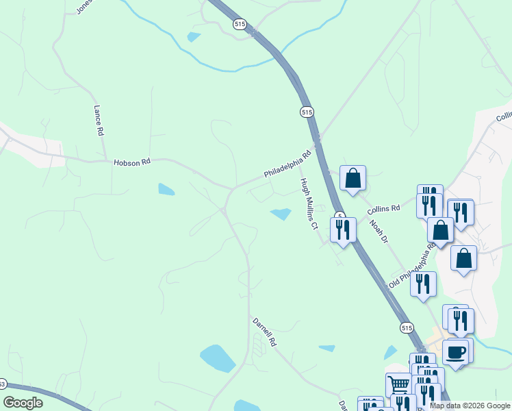 map of restaurants, bars, coffee shops, grocery stores, and more near 1067 Philadelphia Road in Jasper