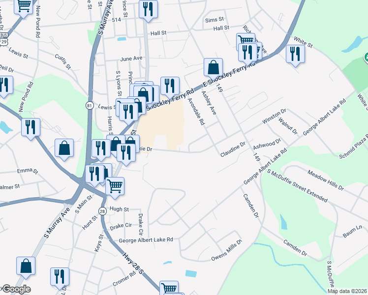 map of restaurants, bars, coffee shops, grocery stores, and more near 100 Challenge Court in Anderson