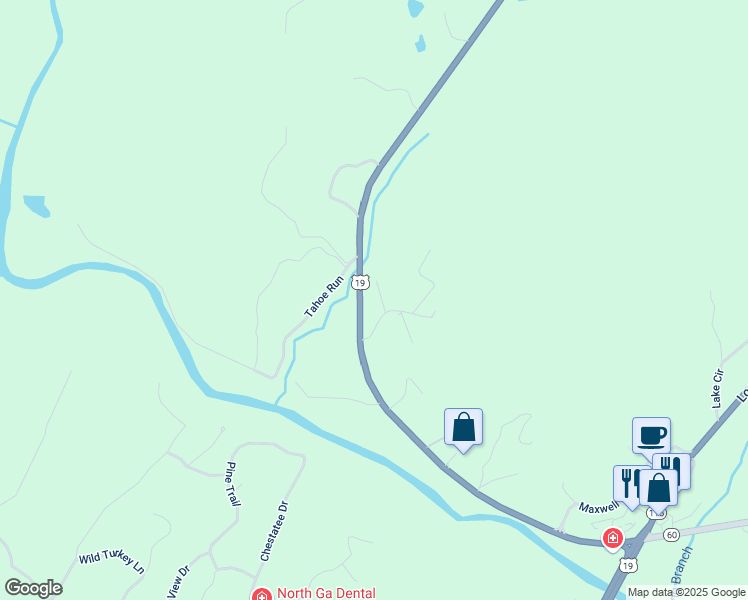 map of restaurants, bars, coffee shops, grocery stores, and more near 29 Chestatee Springs Road in Dahlonega