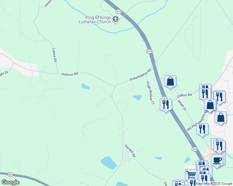 map of restaurants, bars, coffee shops, grocery stores, and more near 1157 Philadelphia Road in Jasper