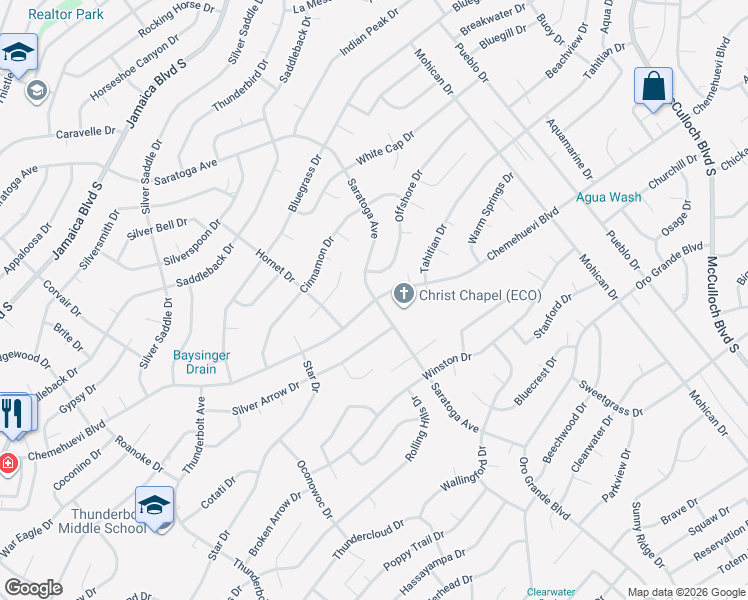 map of restaurants, bars, coffee shops, grocery stores, and more near 3613 Saratoga Ave in Lake Havasu City