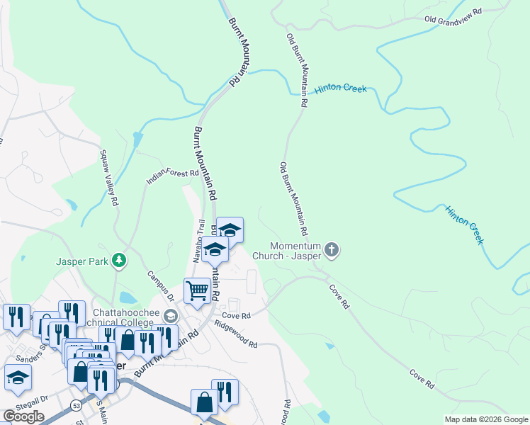 map of restaurants, bars, coffee shops, grocery stores, and more near 350 Sharptop Ridge Road in Jasper