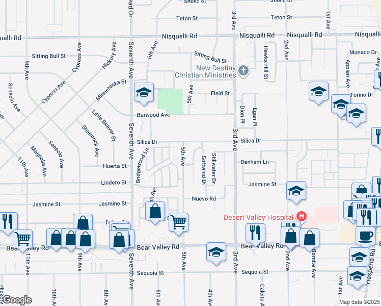 map of restaurants, bars, coffee shops, grocery stores, and more near 12456 Squaw Valley Lane in Victorville