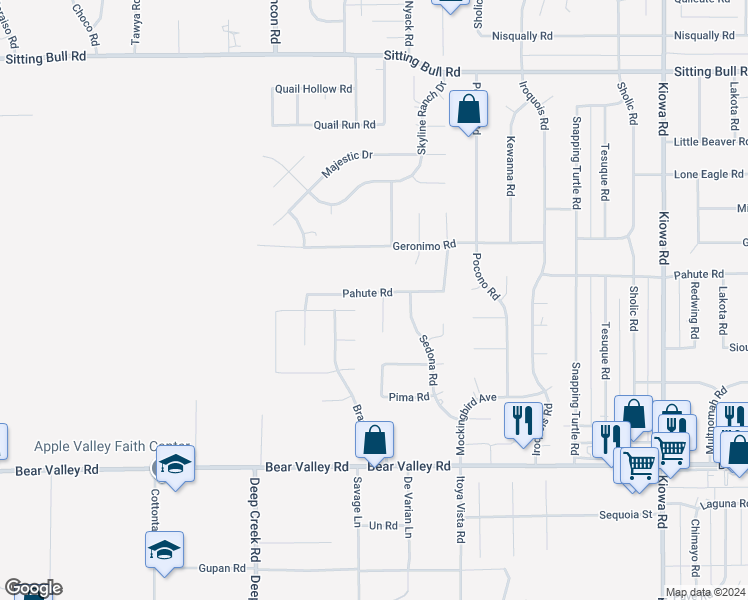 map of restaurants, bars, coffee shops, grocery stores, and more near 12430 Havasupi Road in Apple Valley