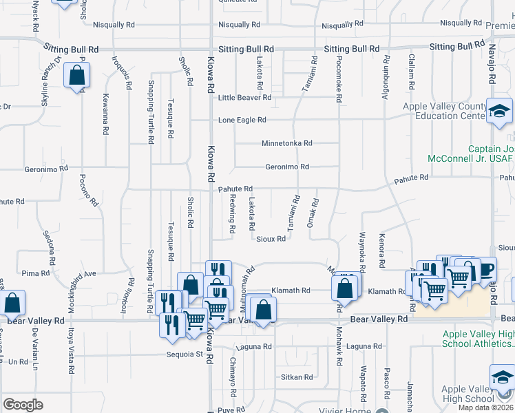 map of restaurants, bars, coffee shops, grocery stores, and more near 12421 Lakota Road in Apple Valley