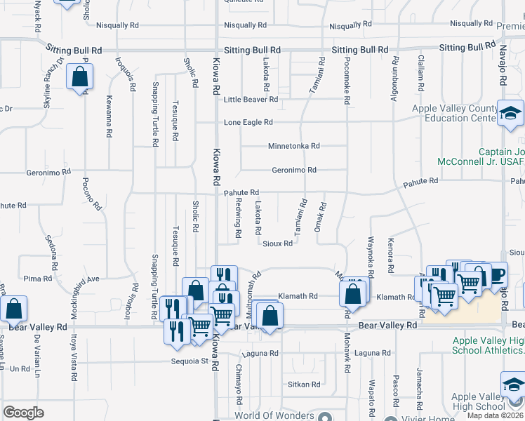 map of restaurants, bars, coffee shops, grocery stores, and more near 12421 Lakota Road in Apple Valley