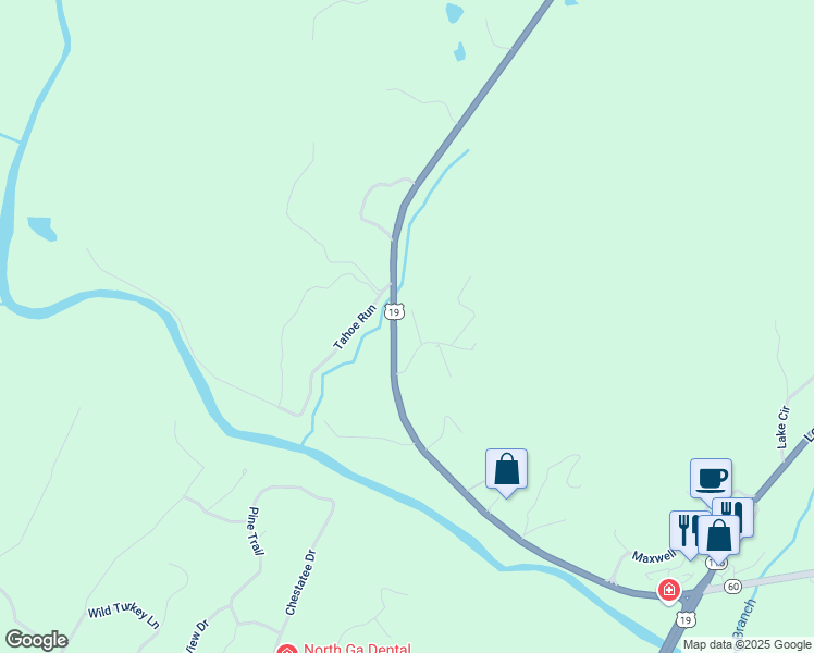 map of restaurants, bars, coffee shops, grocery stores, and more near 29 Chestatee Springs Road in Dahlonega