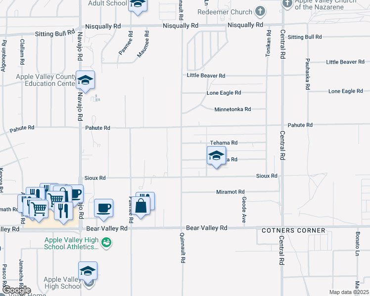 map of restaurants, bars, coffee shops, grocery stores, and more near 12405 Quinnault Road in Apple Valley