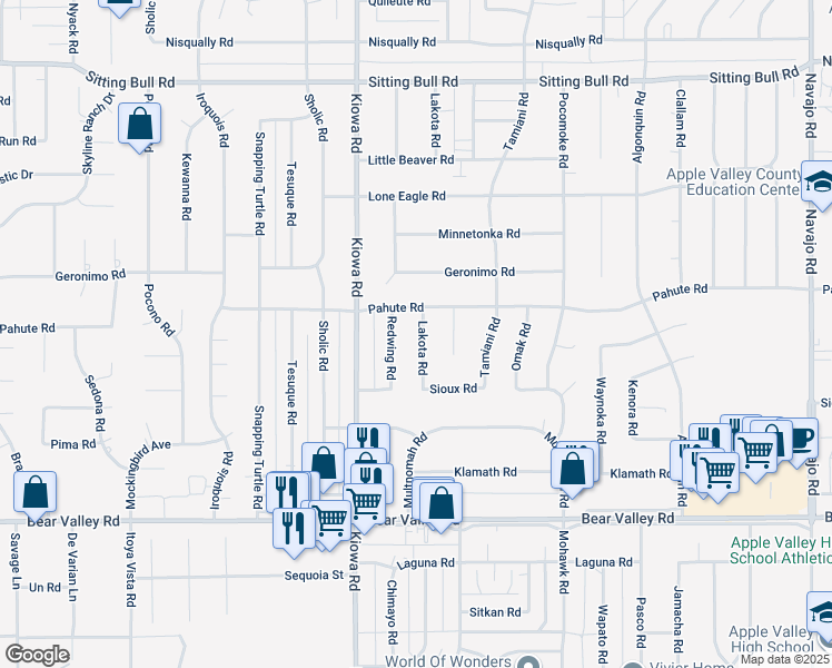 map of restaurants, bars, coffee shops, grocery stores, and more near 12424 Lakota Road in Apple Valley