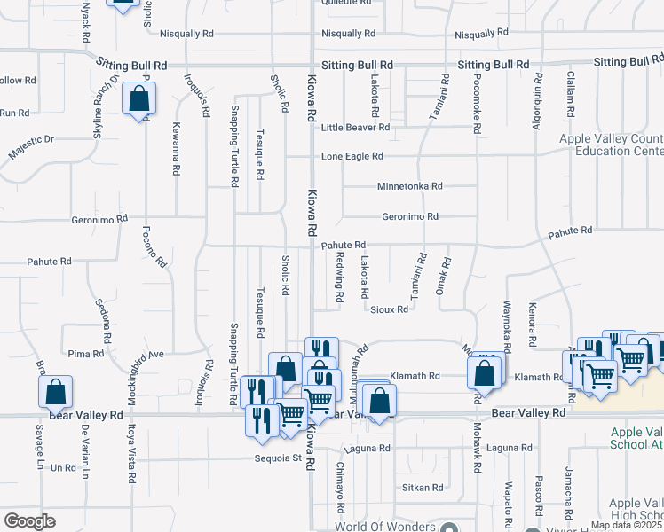 map of restaurants, bars, coffee shops, grocery stores, and more near 12426 Redwing Road in Apple Valley
