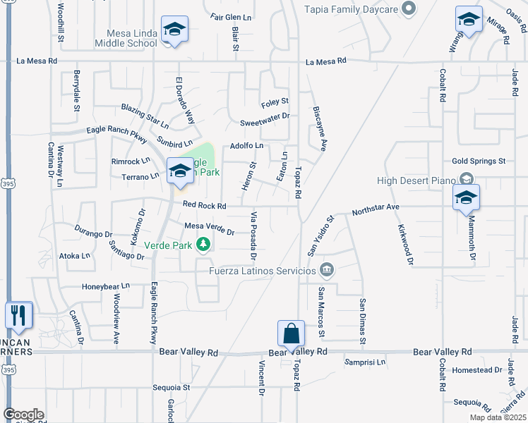map of restaurants, bars, coffee shops, grocery stores, and more near 12819 Red Rock Road in Victorville