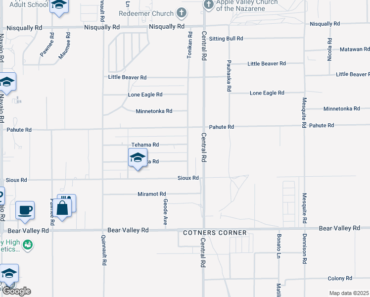 map of restaurants, bars, coffee shops, grocery stores, and more near 12416 Tonikan Road in Apple Valley