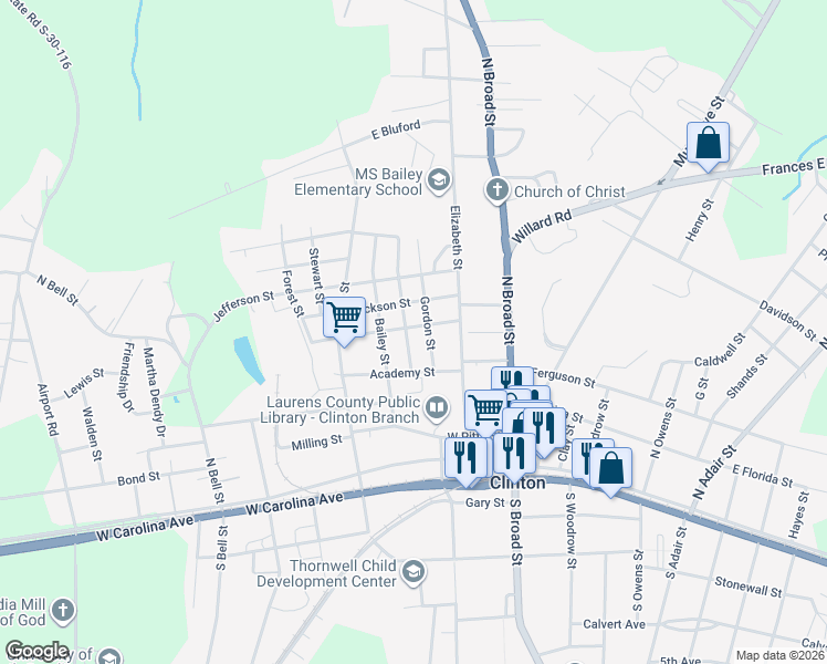 map of restaurants, bars, coffee shops, grocery stores, and more near 110 Florence St in Clinton