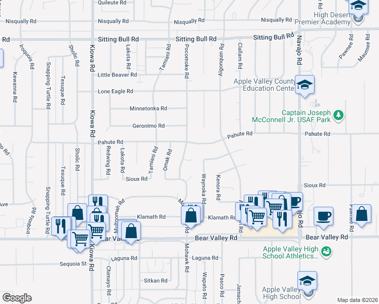 map of restaurants, bars, coffee shops, grocery stores, and more near 12433 Pocomoke Road in Apple Valley
