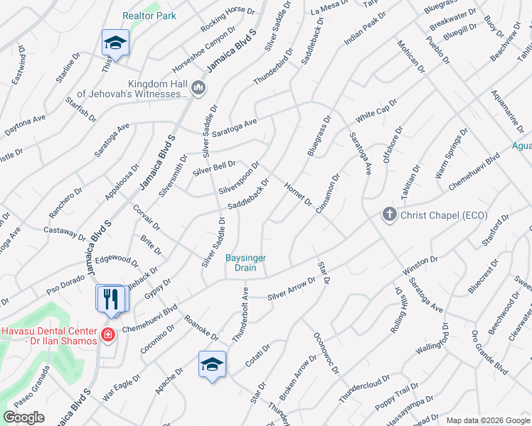 map of restaurants, bars, coffee shops, grocery stores, and more near 3285 Bluegrass Drive in Lake Havasu City