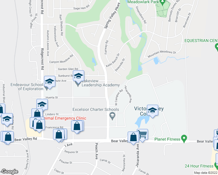 map of restaurants, bars, coffee shops, grocery stores, and more near 18162 Deer Park Ln in Victorville