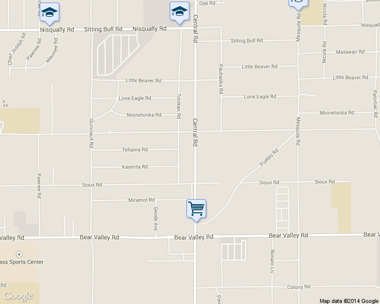 map of restaurants, bars, coffee shops, grocery stores, and more near 12426 Central Road in Apple Valley