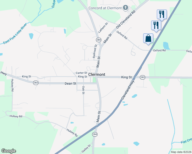 map of restaurants, bars, coffee shops, grocery stores, and more near Georgia 283 in Clermont