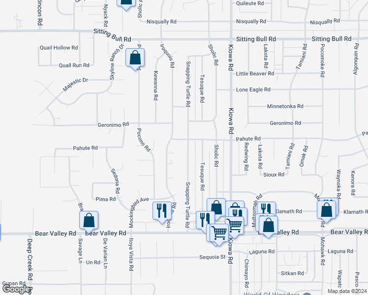 map of restaurants, bars, coffee shops, grocery stores, and more near 12438 Snapping Turtle Road in Apple Valley