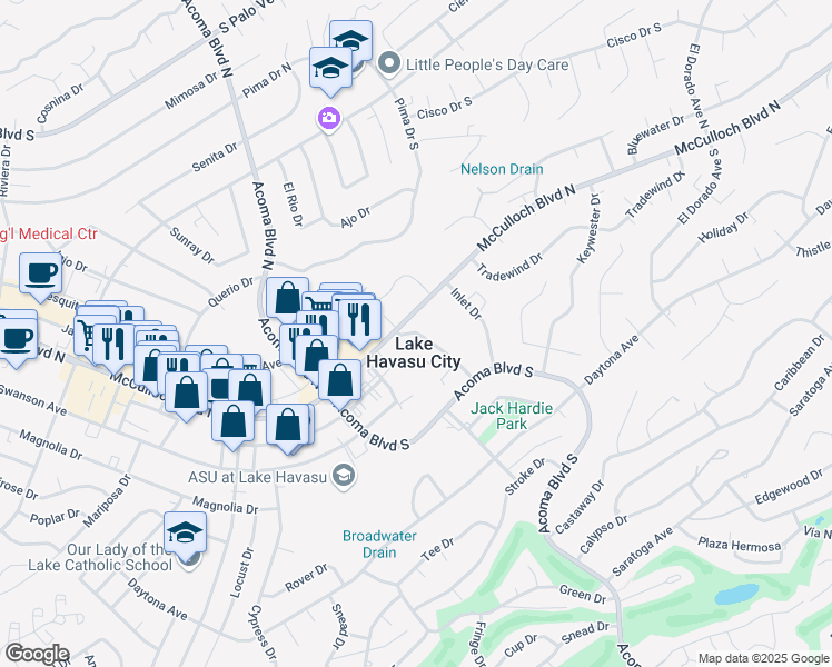 map of restaurants, bars, coffee shops, grocery stores, and more near 2330 McCulloch Boulevard North in Lake Havasu City