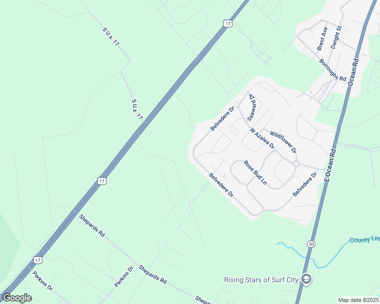 map of restaurants, bars, coffee shops, grocery stores, and more near 325 Belvedere Drive in Holly Ridge
