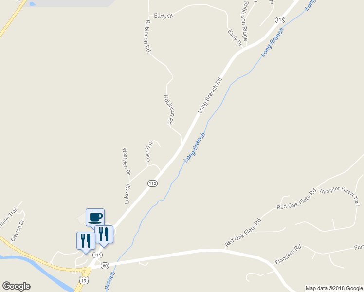 map of restaurants, bars, coffee shops, grocery stores, and more near 0 Robinson Road in Dahlonega