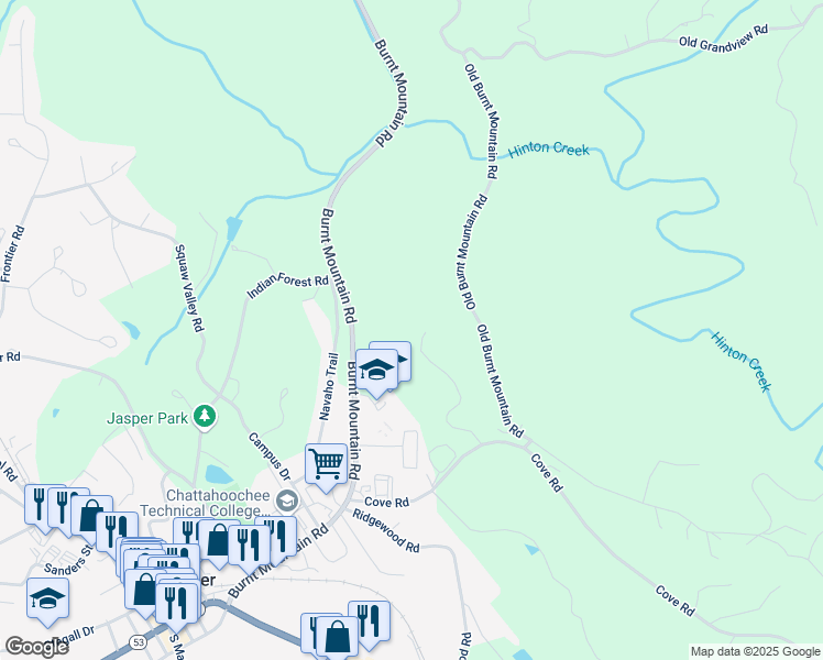 map of restaurants, bars, coffee shops, grocery stores, and more near 295 Sharptop Ridge Road in Jasper
