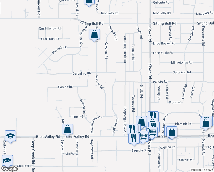 map of restaurants, bars, coffee shops, grocery stores, and more near 12429 Pocono Place in Apple Valley