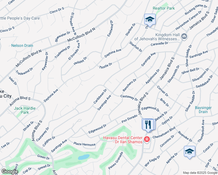 map of restaurants, bars, coffee shops, grocery stores, and more near 2843 Castaway Drive in Lake Havasu City