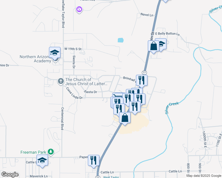 map of restaurants, bars, coffee shops, grocery stores, and more near 813 Glenrosa Boulevard in Snowflake