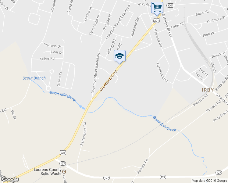 map of restaurants, bars, coffee shops, grocery stores, and more near 1615 Greenwood Road in Laurens