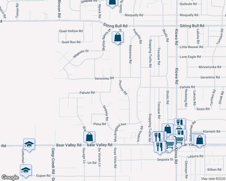 map of restaurants, bars, coffee shops, grocery stores, and more near 12443 Bannock Drive in Apple Valley