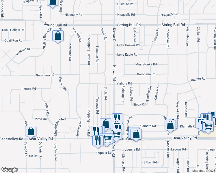 map of restaurants, bars, coffee shops, grocery stores, and more near 12447 Sholic Road in Apple Valley