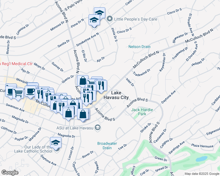 map of restaurants, bars, coffee shops, grocery stores, and more near in Lake Havasu City