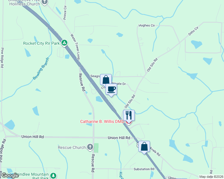 map of restaurants, bars, coffee shops, grocery stores, and more near 4150 U.S. 231 in Laceys Spring