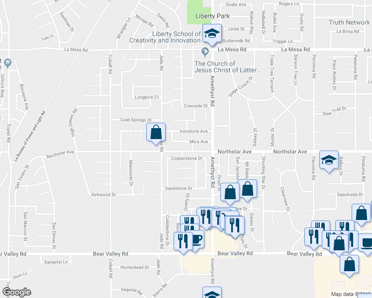 map of restaurants, bars, coffee shops, grocery stores, and more near 13590 Northstar Avenue in Victorville