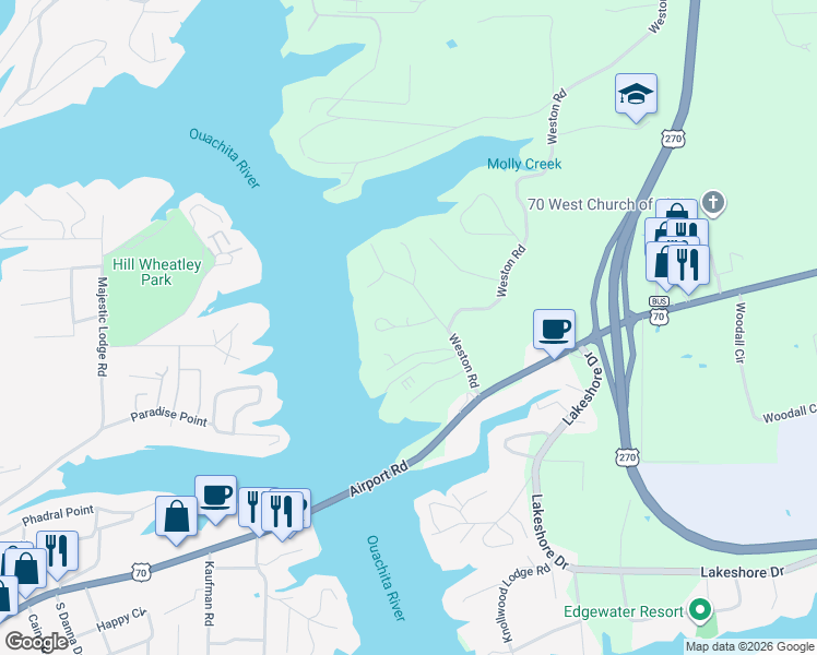 map of restaurants, bars, coffee shops, grocery stores, and more near Cliff Loop in Hot Springs