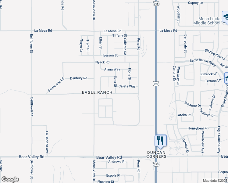 map of restaurants, bars, coffee shops, grocery stores, and more near 11832 Olivine Road in Victorville