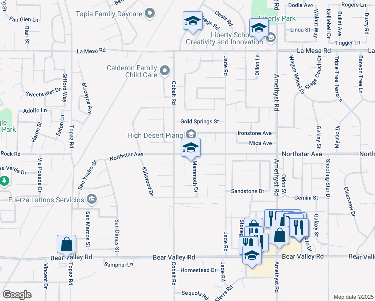 map of restaurants, bars, coffee shops, grocery stores, and more near 12489 Aspenview Circle in Victorville