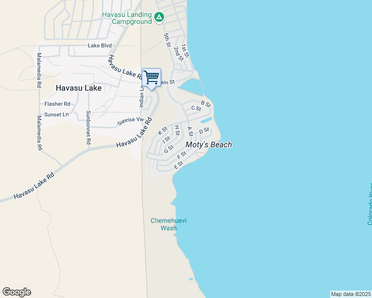 map of restaurants, bars, coffee shops, grocery stores, and more near 2 Havasu Lake Road in Needles