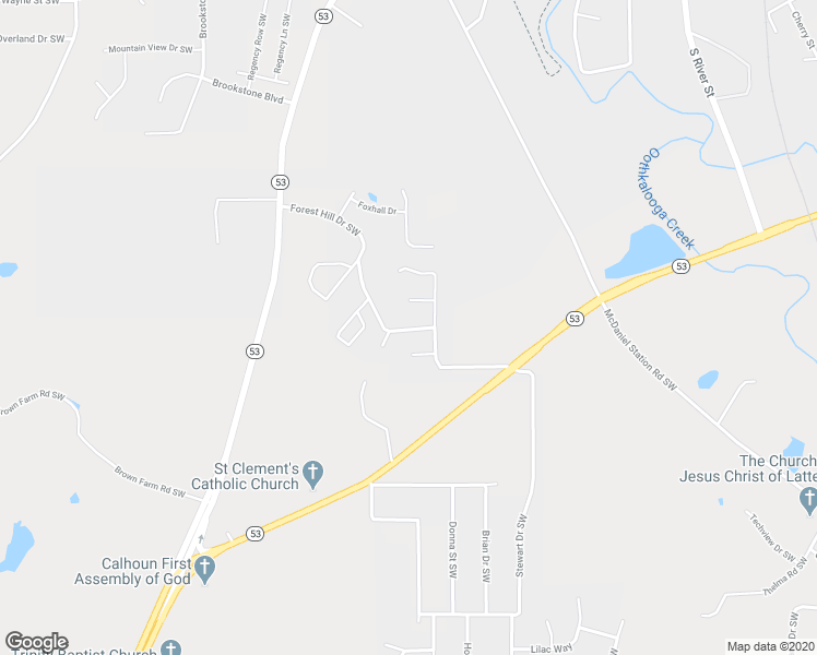 map of restaurants, bars, coffee shops, grocery stores, and more near 131 Greenbrair Drive in Calhoun