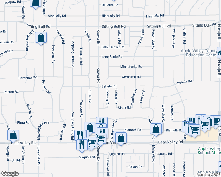 map of restaurants, bars, coffee shops, grocery stores, and more near 12424 Lakota Road in Apple Valley