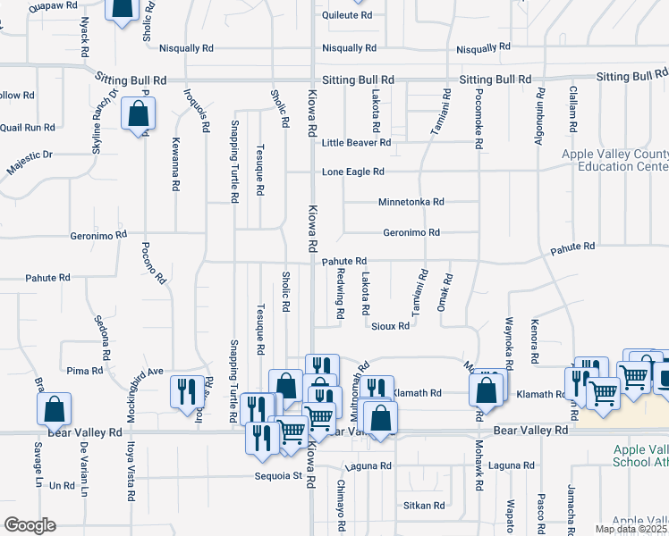 map of restaurants, bars, coffee shops, grocery stores, and more near 12426 Redwing Road in Apple Valley