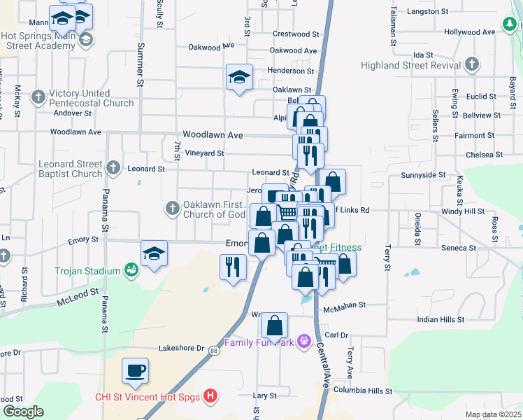 map of restaurants, bars, coffee shops, grocery stores, and more near 708 Higdon Ferry Road in Hot Springs