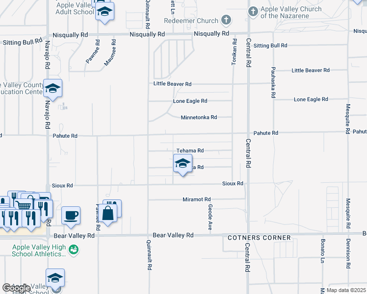 map of restaurants, bars, coffee shops, grocery stores, and more near 22240 Tehama Road in Apple Valley